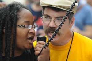 NCIL Protesters with a Bullhorn Mic