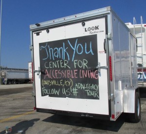 ADA Legacy Trailer decorated with chalk - Thank You Center for Accessible Living, Louisville, KY - Follow us #ADAlegacytour