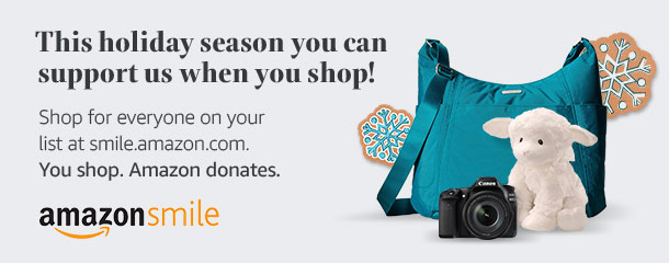 This holiday season you can support us while you shop! Shop for everyone on your list at smile.amazon.com. You shop Amazon donates. Amazon Smile logo. Image of camera, stuffed toy, and handbag. 
