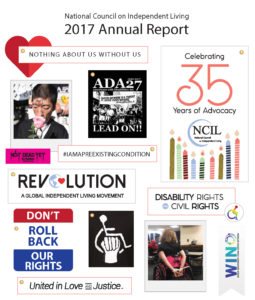 NCIL 2017 Annual Report Cover Art: Collage of images and text – full description included in document