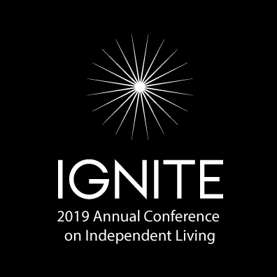 Logo: 2019 Annual Conference on Independent Living - featuring a white starburst graphic